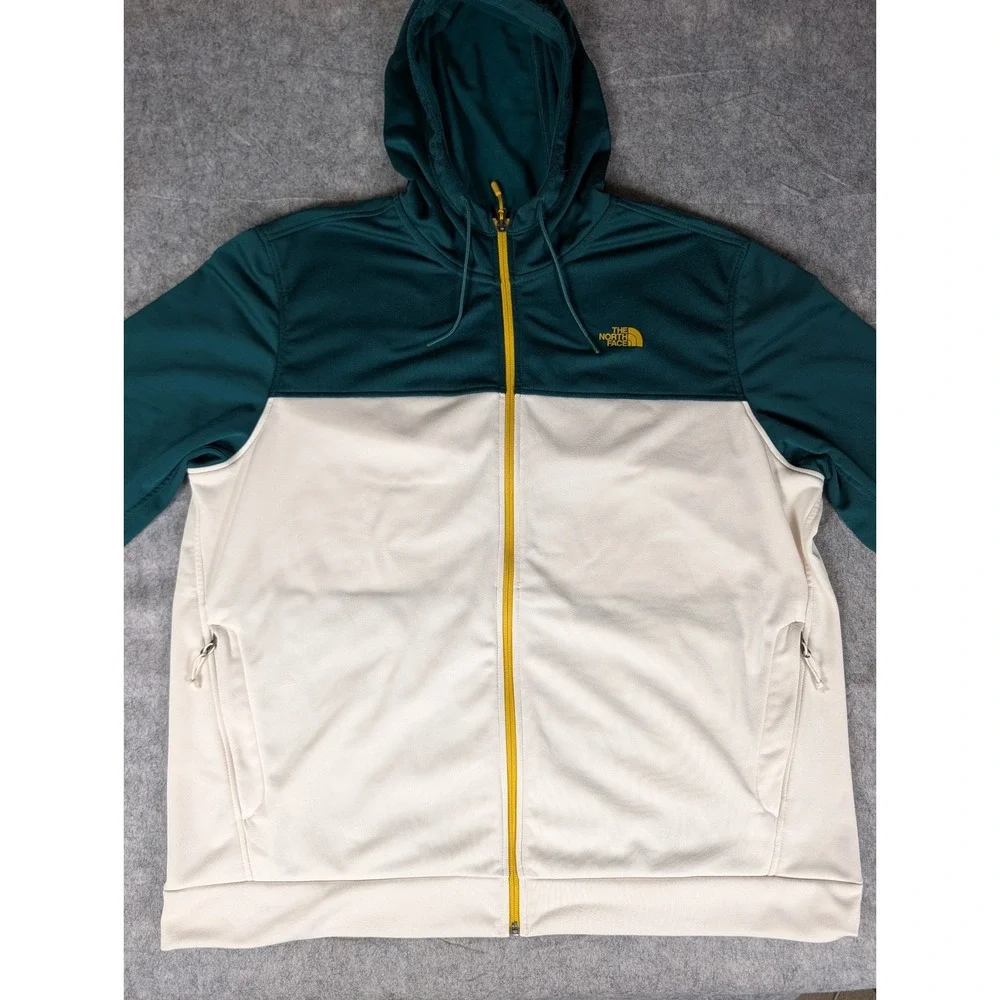 The North Face Mens Full Zip Hoodie Green Cream Colorblock Track Jacket XXL